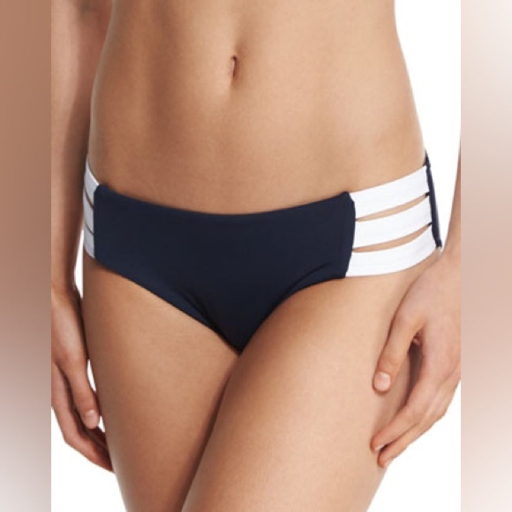NWT Seafolly Block Party Strappy-Side Swim Bikini Bottom Hipster, Indigo White
